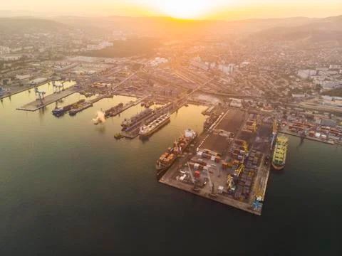 Container ship in import export and business logistics, By crane, Trade Port, Stock Photos