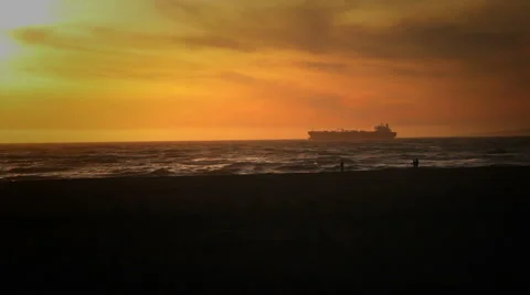 Container Ship Leaves San Francisco at sunset, Cliff House Stock Footage 41684480