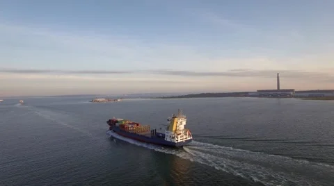 Container ship leaving the port Stock Footage 53200049