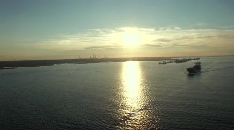 Container ship leaving the port Stock Footage 53200077