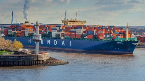 Container ship leaving port Stock Footage 87814866