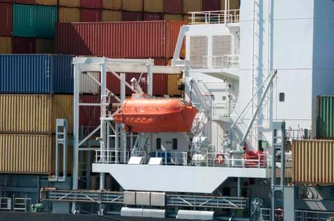Container Ship Lifeboat Stock Photos