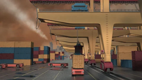 Container ship loading and unloading in deep sea port, Low angle View of busines Stock Footage 194755257