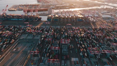 Container ship loading and unloading.  Stock Footage 244163915