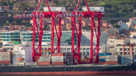 Container ship loading and unloading in ... | Stock Video | Pond5