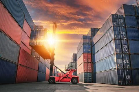 Container Ship Loading of Import/Export Freight Transportation Industry, Tran Stock Photos