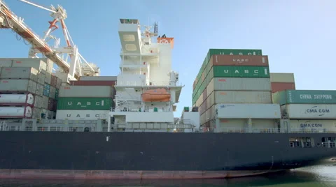 Container ship loading in port Stock Footage 65887340