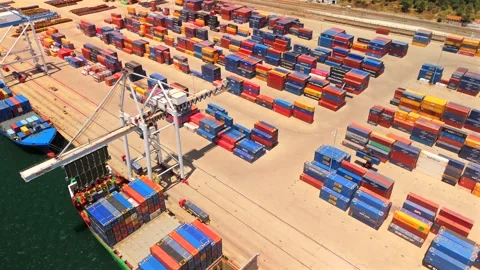 Container Ship Moored At Port Terminal With Cargo Crane Loading 動画素材 339033040