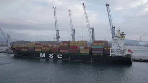 Container ship MSC loading in port Aliaga, Turkey, 01.14.2017 Stock Footage 80315982