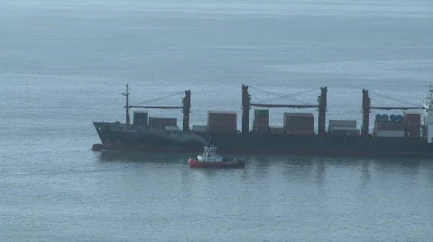 Container ship nears port Stock Footage 485256