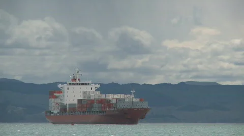 Container ship nears port Stock Footage 537137