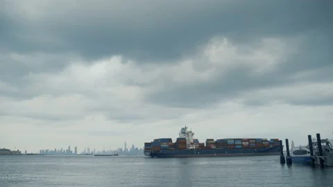 Container Ship in New York Stock Footage 162864902