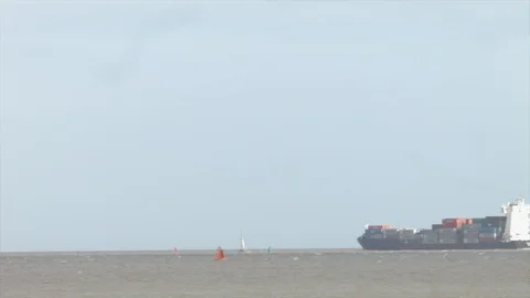 Container ship in north sea Stock Footage 91230081