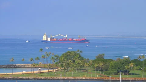 Container ship in ocean in 4K Slow motion Stock Footage 88221674
