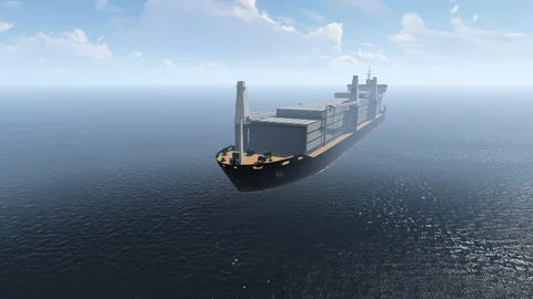 Container Ship in Ocean  Fog Weather, 3D Rendering Stock Footage 120633978
