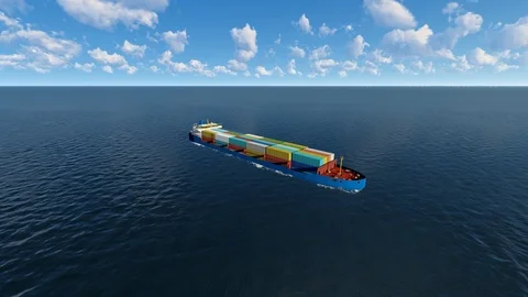 Container Ship in Ocean, Logistic, Shipping, 3D Rendering, 4k Animation Stock Footage 120409517