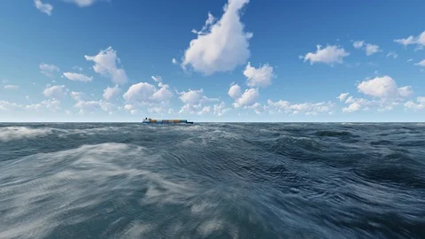 Container Ship in Ocean, Logistic, Shipping, 3D Rendering, 4k Animation Stock Footage 120410994