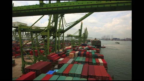 Container Ship Offloading at Pasir Panjang Terminal Stock Footage 191527927