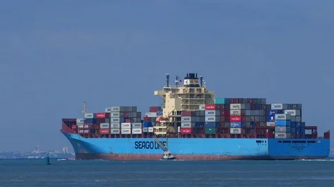 Container ship at open sea 4k intro video for business Stock Footage 95679568