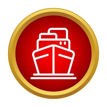Container ship outline icon in red and gold circle Stock Illustration