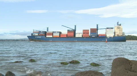 Container ship pan pass Stock Footage 612764
