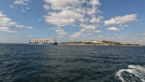 Container Ship Passes Istanbul’s Historic Peninsula with Iconic Skyline in View Stock Footage 297774023