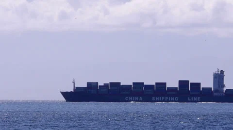 Container Ship Passing Clover Point in Victoria, British Columbia Stock Footage 37824281
