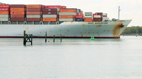 Container ship passing by Stock Footage 46073011