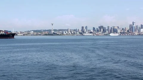 Container Ship Passing in front of Seattle Video stock 51788150