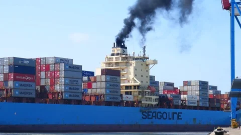 Container ship pollution 4k intro video for business Stock Footage 95675420