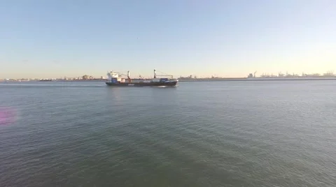Container ship to a port (001 4K) Video stock 68417036