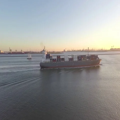 Container ship to a port (drone 4K 003) Video stock 69584357