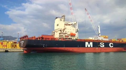Container ship in the port of Genoa Stock Footage 240080910