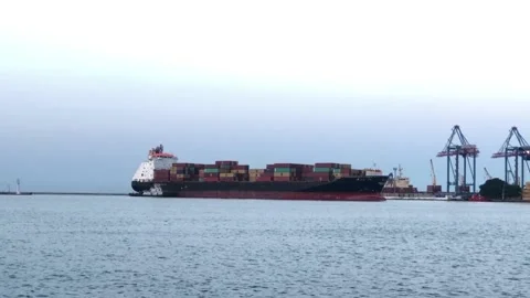 Container ship in the port. Ship with containers in the sea port. unloading a Stock Footage 200825728