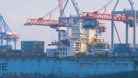 Container ship is prepared and unloaded in the port of Odessa Ukraine 01.25.2018 Stock Footage 85223200