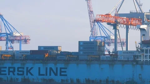 Container ship is prepared and unloaded in the port of Odessa Ukraine 01.25.2018 Stock Footage 85225081