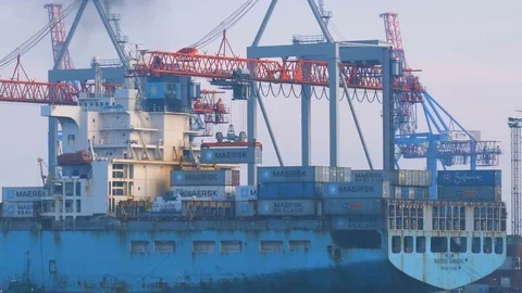 Container ship is prepared and unloaded in the port of Odessa Ukraine 01.25.2018 Stock Footage 85226127