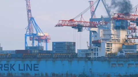Container ship is prepared and unloaded in the port of Odessa Ukraine 01.25.2018 Stock Footage 85226844