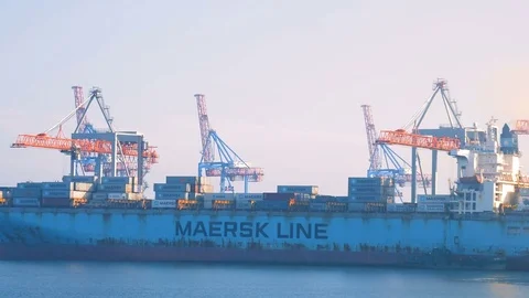 Container ship is prepared and unloaded in the port of Odessa Ukraine 01.25.2018 Stock Footage 85227952