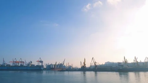 Container ship is prepared and unloaded in the port of Odessa Ukraine 01.25.2018 Stock Footage 85232276