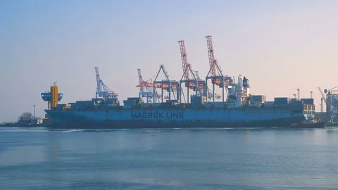Container ship is prepared and unloaded in the port of Odessa Ukraine 01.25.2018 Stock Footage 85232715