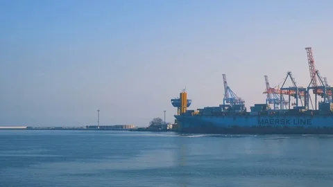 Container ship is prepared and unloaded in the port of Odessa Ukraine 01.25.2018 Stock Footage 85233219