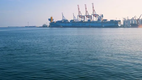 Container ship is prepared and unloaded in the port of Odessa Ukraine 01.25.2018 Stock Footage 85235688