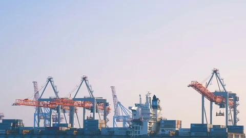 Container ship is prepared and unloaded in the port of Odessa Ukraine 01.25.2018 Stock Footage 85239244