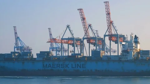 Container ship is prepared and unloaded in the port of Odessa Ukraine 01.25.2018 Stock Footage 85240587