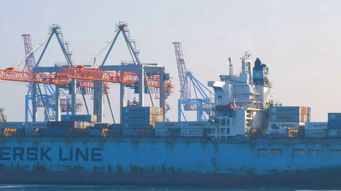 Container ship is prepared and unloaded in the port of Odessa Ukraine 01.25.2018 Stock Footage 85241152