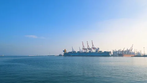 Container ship is prepared and unloaded in the port of Odessa Ukraine 01.25.2018 Stock Footage 85243362