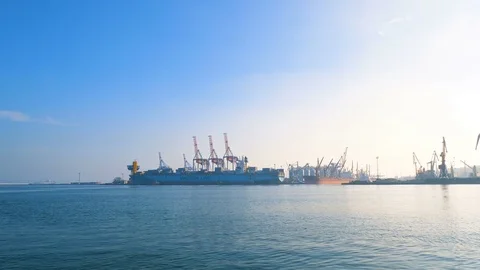 Container ship is prepared and unloaded in the port of Odessa Ukraine 01.25.2018 Stock Footage 85243899