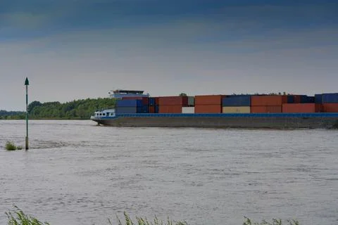 Container ship on the Rhine Stock Photos