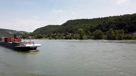 Container ship on the Rhine River Stock Footage 124675386